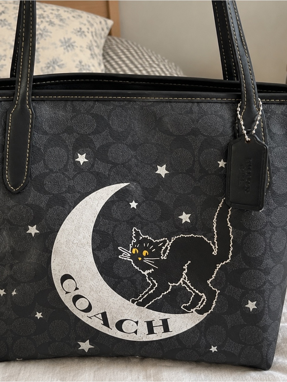 Coach Black Signature Moon & Cat Tote